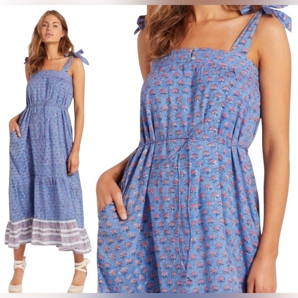 Cleobella Dresses & Skirts - Cleobella Blue Floral Tie-Strap Midi Dress Sz/M.